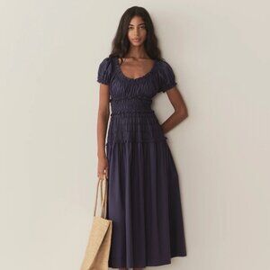 Doen Midnight Blue Leanne Gathered Midi Dress
